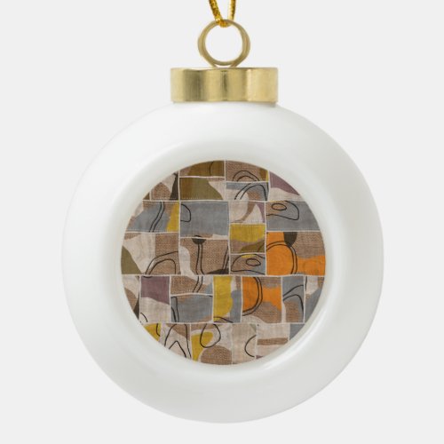 Patchwork collage quilt mix pattern ceramic ball christmas ornament