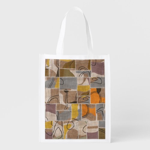 Patchwork collage quilt mix pattern grocery bag