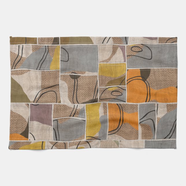 Patchwork collage, quilt mix pattern kitchen towel (Horizontal)