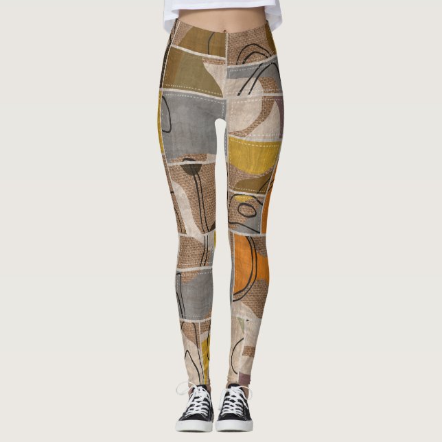 Patchwork collage, quilt mix pattern leggings (Front)
