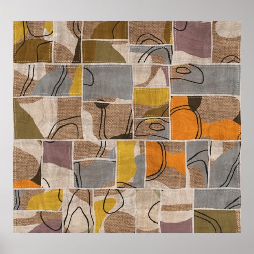 Patchwork collage quilt mix pattern poster