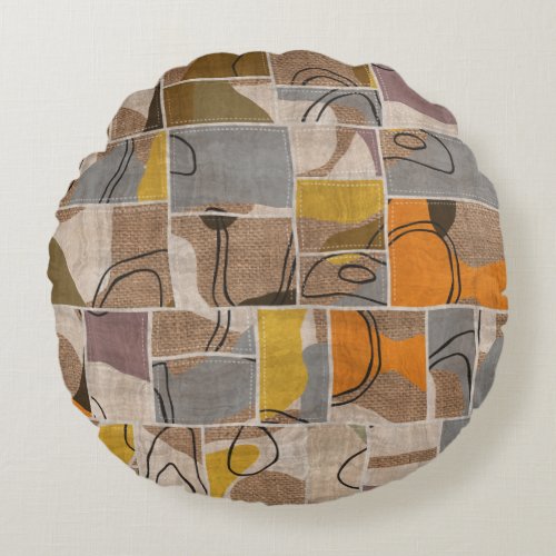 Patchwork collage quilt mix pattern round pillow