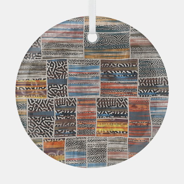 Patchwork Collage: Quilt Pattern Extravaganza Glass Ornament (Front)