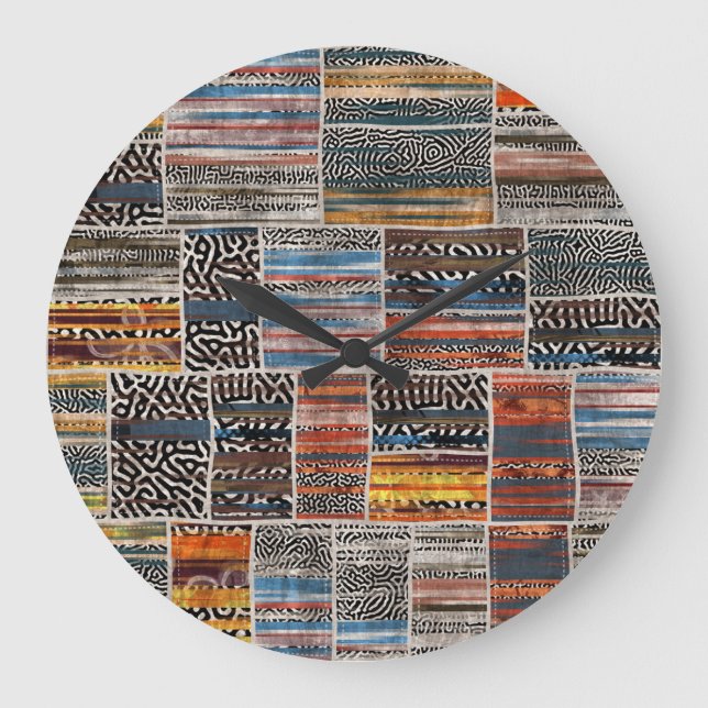 Patchwork Collage: Quilt Pattern Extravaganza Large Clock (Front)