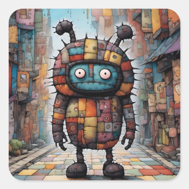 Patchwork Colorful Cute Creature Funny Sticker (Front)