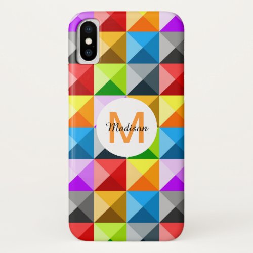 Patchwork Colorful geometric pattern Monogram iPhone X Case