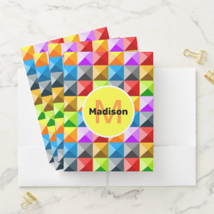 Patchwork Colorful geometric pattern Monogram Pocket Folder