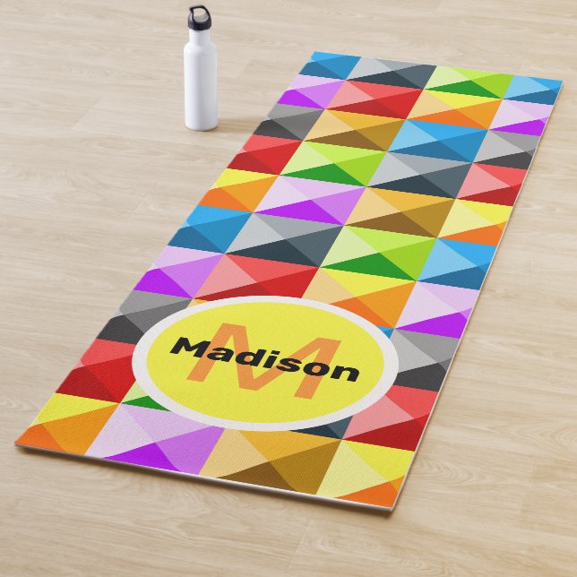 Patchwork Colorful geometric pattern Monogram Yoga Mat (In Situ)
