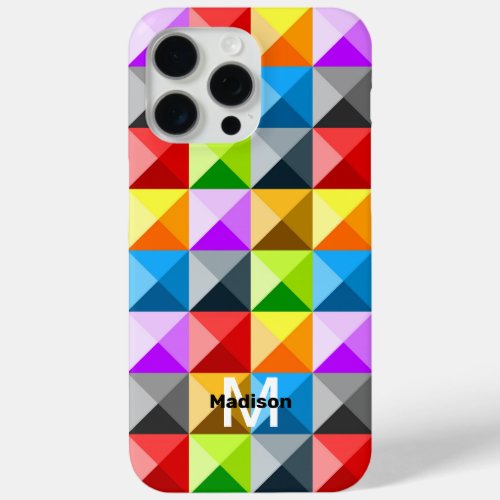 Patchwork Colorful geometry retro pattern Monogram iPhone 15 Pro Max Case