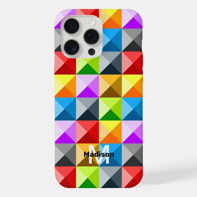 Patchwork Colorful geometry retro pattern Monogram Iphone Case (Back)