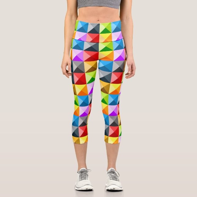 Patchwork Cool Colorful triangle geometric pattern Capri Leggings (Front)
