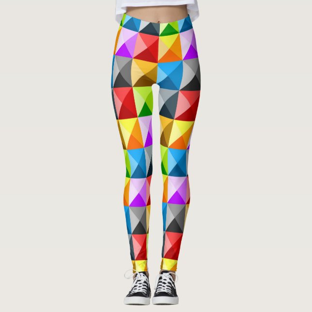 Patchwork Cool Colorful triangle geometric pattern Leggings (Front)