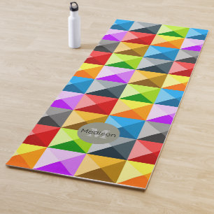 Patchwork Cool Colorful triangle geometry Monogram Yoga Mat