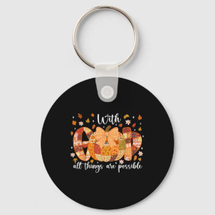Patchwork Coquette Pumpkin With God All Things Are Keychain