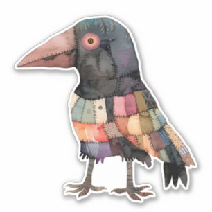 Patchwork Crow Bird Sticker