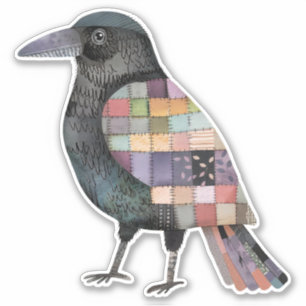 Patchwork Crow Bird Sticker