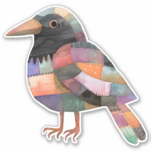 Patchwork Crow Bird Sticker