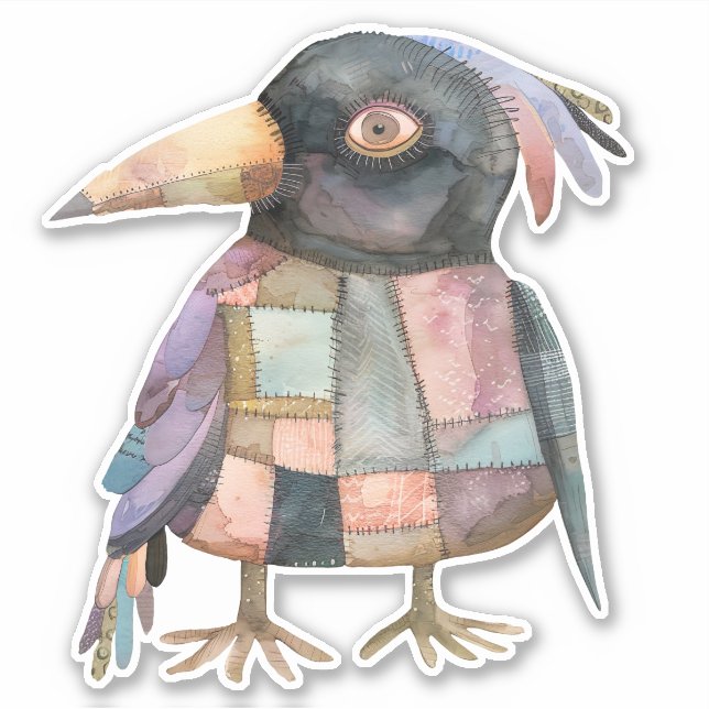 Patchwork Crow Bird Sticker (Front)