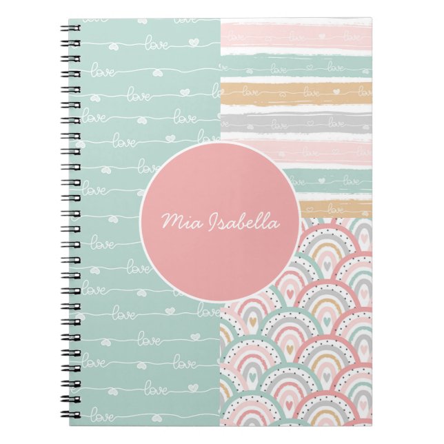 Patchwork Cute Hearts Rainbow Pastel Notebook (Front)
