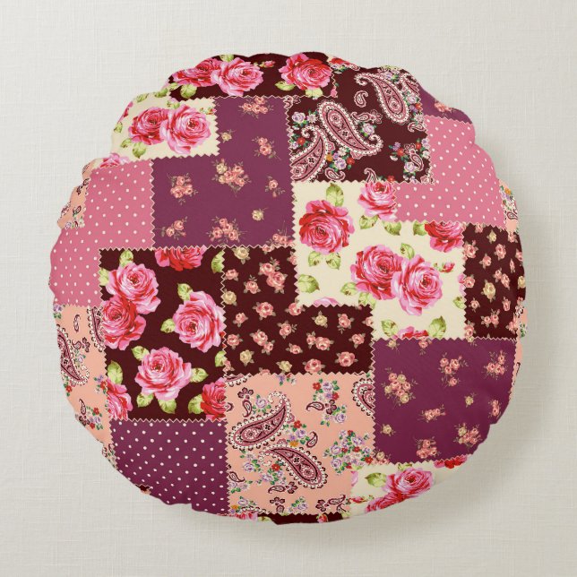 Patchwork Cute Seamless Pattern Round Pillow (Front)