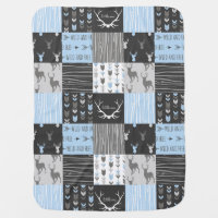 Patchwork Deer Baby Blanket - Blue, Grey, And Blac