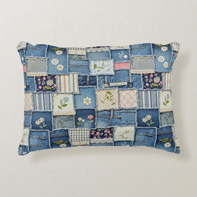 Patchwork Denim Accent Pillow (Front)