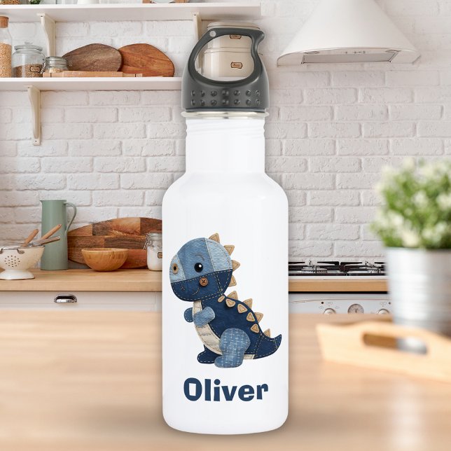 Patchwork Denim Baby T-Rex Stainless Steel Water Bottle (Creator Uploaded)