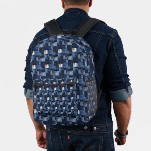 Patchwork Denim Fabric Art Illustration No1 Printed Backpack