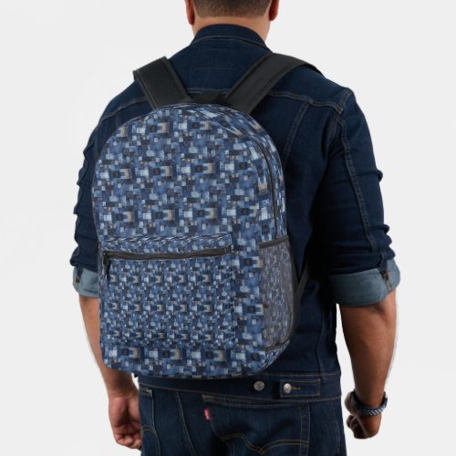 Patchwork Denim Fabric Art Illustration No3 Printed Backpack