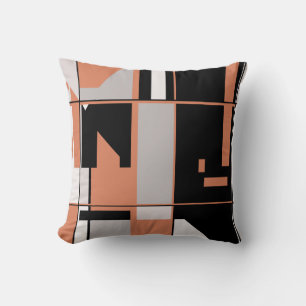 Patchwork Design in Salmon Orange Black Gray White Throw Pillow