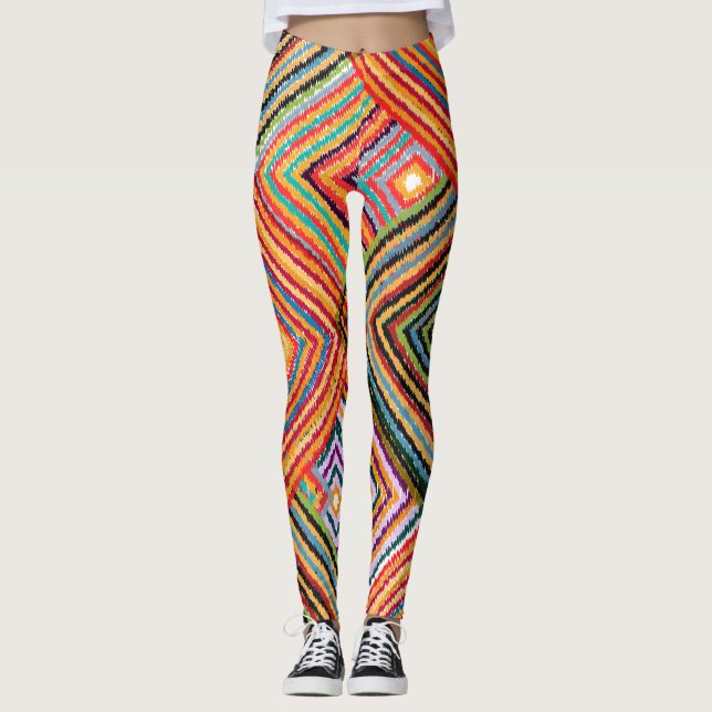Patchwork Design with Aztec Squares. Leggings (Front)