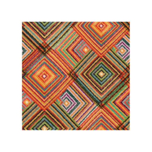 Patchwork Design with Aztec Squares. Wood Wall Art