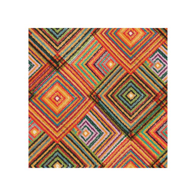 Patchwork Design with Aztec Squares. Wood Wall Art (Front)