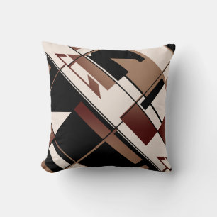 Patchwork Diagonal in Tan Brown Black Beige Design Throw Pillow