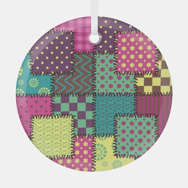Patchwork: Diverse Patterns Background Glass Ornament (Front)