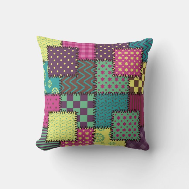 Patchwork: Diverse Patterns Background Throw Pillow (Front)