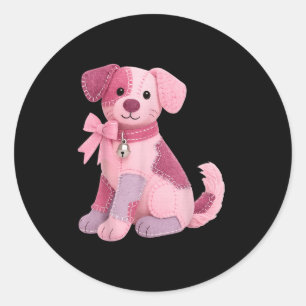 Patchwork Dog Pink Ribbon Breast Cancer Awareness Classic Round Sticker