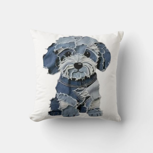 Patchwork Dog Throw Pillow (Front)