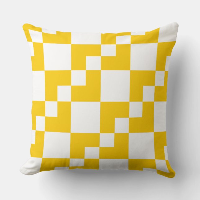 Patchwork Domino - Amber and White Throw Pillow (Front)