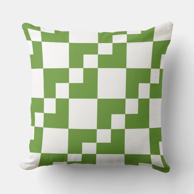 Patchwork Domino - Avocado Green and White Throw Pillow (Front)