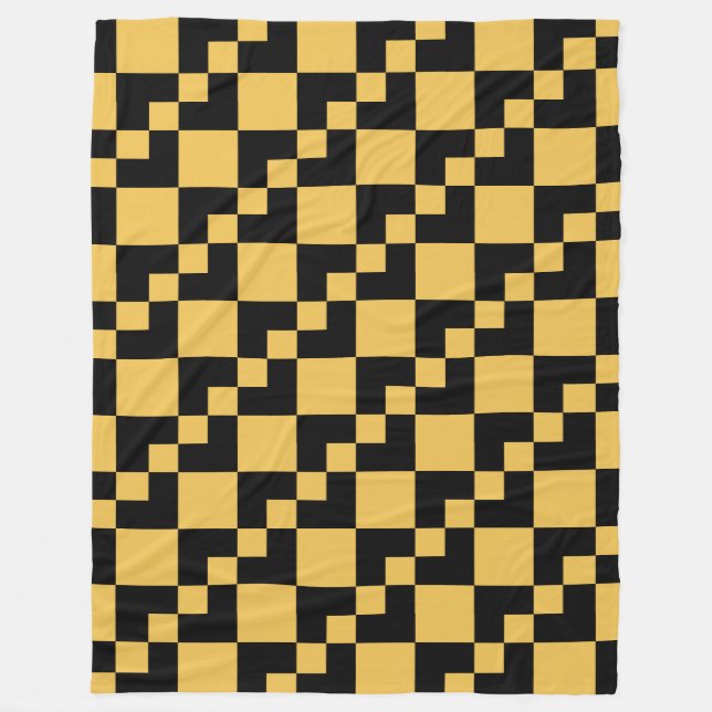 Patchwork Domino - Black and Amber Fleece Blanket (Front)
