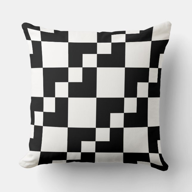 Patchwork Domino - Black and White Throw Pillow (Front)