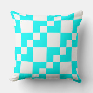 Patchwork Domino - Cyan and White Throw Pillow