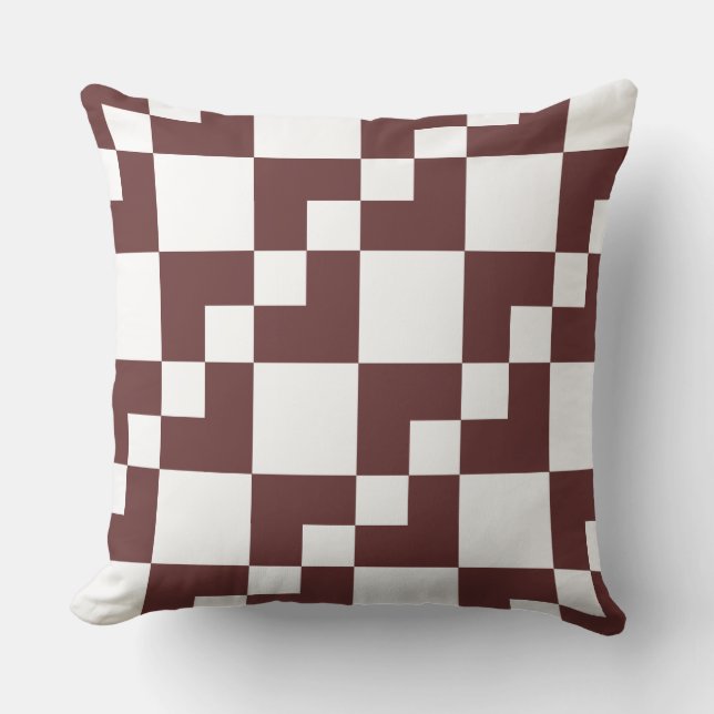 Patchwork Domino - Dark Brown and White Throw Pillow (Front)