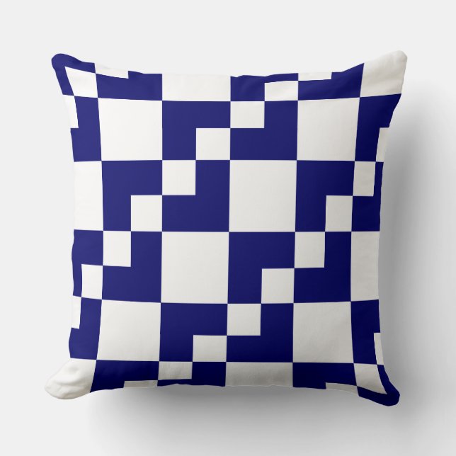 Patchwork Domino - Deep Navy Blue and White Throw Pillow (Front)
