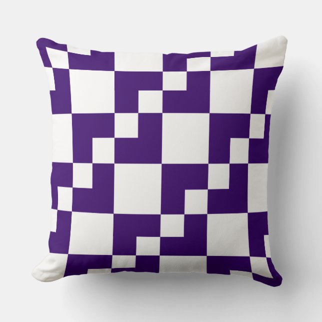 Patchwork Domino - Deep Purple and White Throw Pillow (Front)