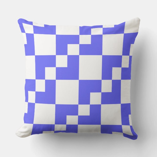 Patchwork Domino - Electric Blue and White Throw Pillow (Front)