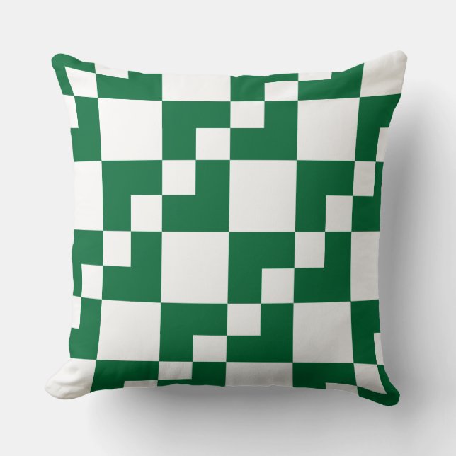 Patchwork Domino - Forest Green and White Throw Pillow (Front)