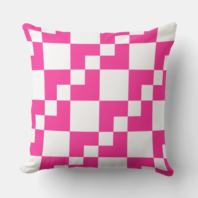 Patchwork Domino - Hot Pink and White Throw Pillow (Front)