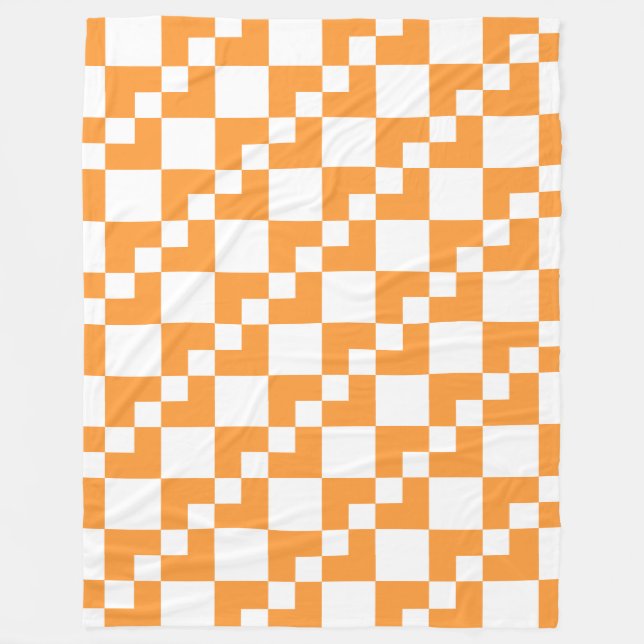 Patchwork Domino - Light Orange and White Fleece Blanket (Front)